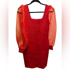 House of Harlow 1960 tango Red Dress with Sheer Sleeves size S